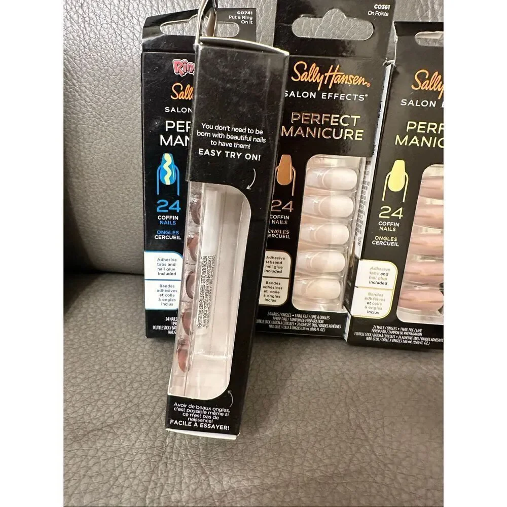 Sally Hansen Ring Pop Blue and French Tip Coffin Shape Nails New